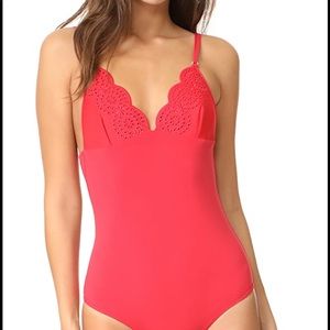 Stella McCartney Red Embroidered Scallop Swimsuit
